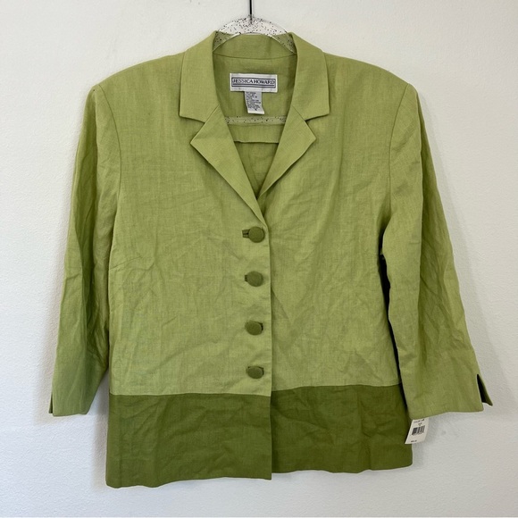 Jessica Howard Green Linen Blend Bottom Front Blazer Jacket Size 16 NWT - Picture 1 of 8
